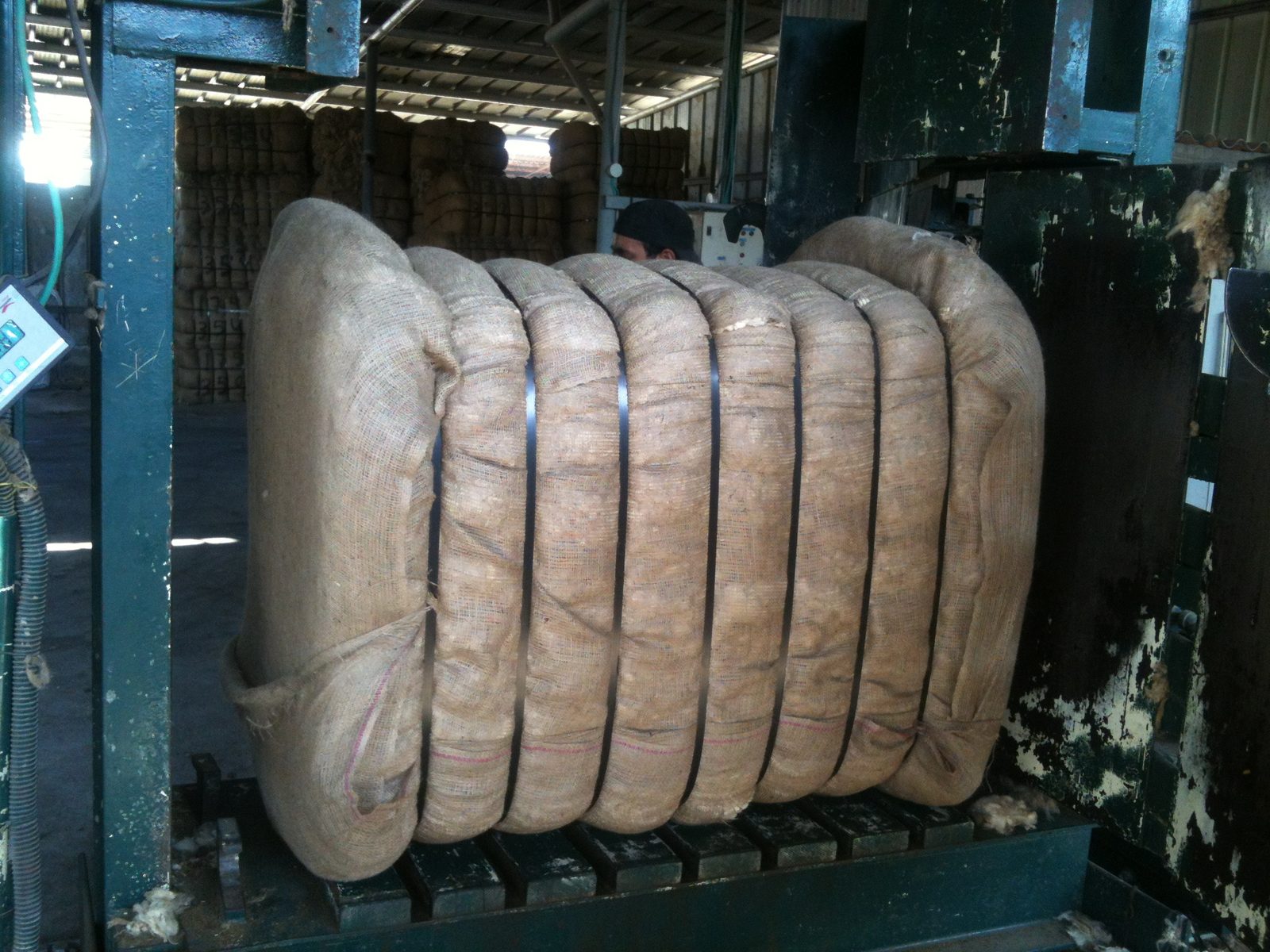 Wool being baled and packaged at a KBD Fibers facility